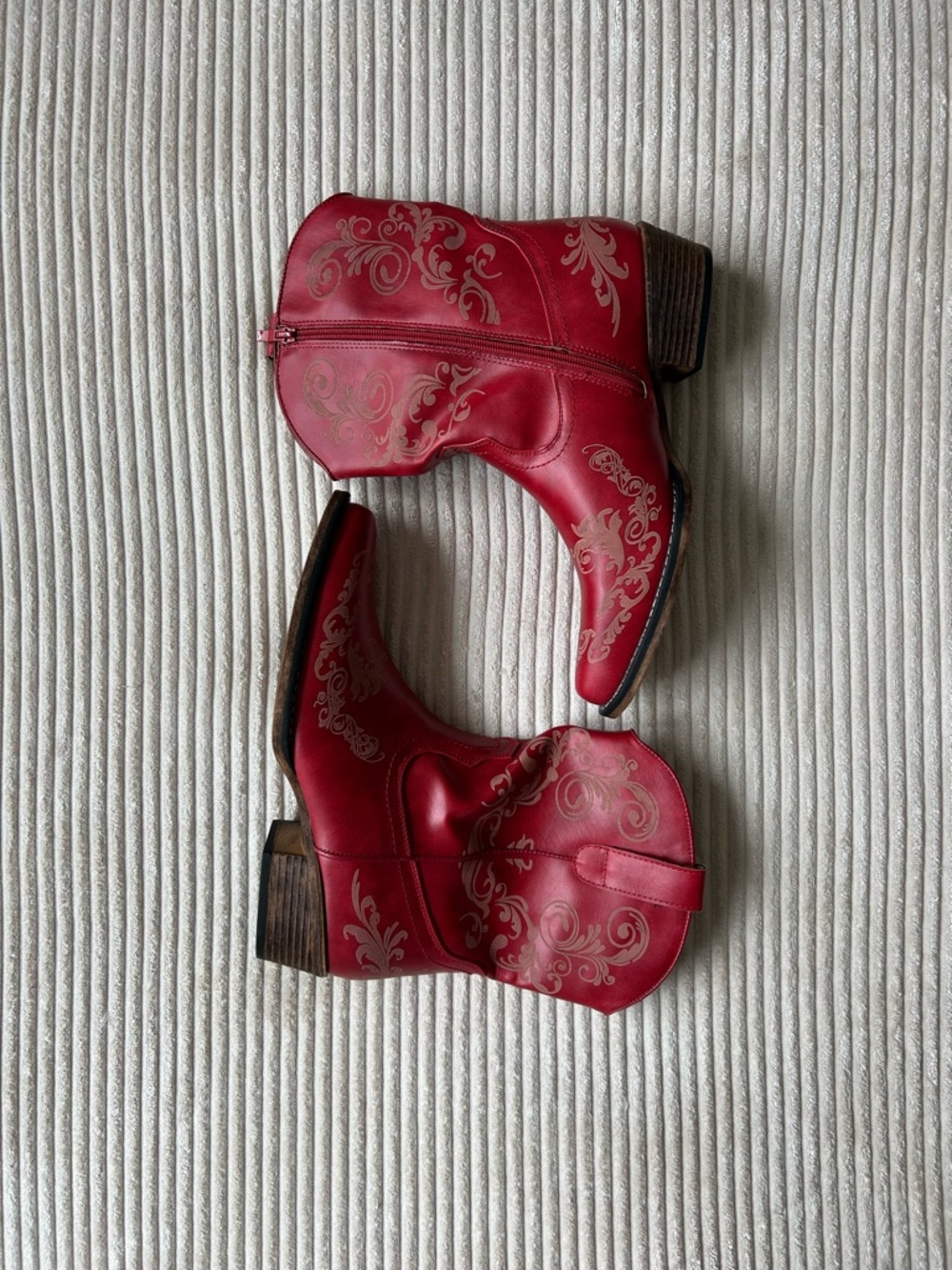 Dream Pairs Red Ankle Booties with Ornate Scroll Detailing